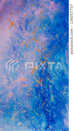 Art texture blur. Colorful paint background. Orange glitter marble lines on purple blue abstract acrylic mix with golden particles. Art texture blur. Colorful paint background. Orange glitter marble lines on purple blue abstract acrylic mix with golden particles. 136057757
