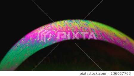 Round glow. Soap paint blur. Color light rainbow arch with petrol neon texture. Bright green purple yellow gradient curl on black fluid background. Round glow. Soap paint blur. Color light rainbow arch with petrol neon texture. Bright green purple yellow gradient curl on black fluid background. 136057763