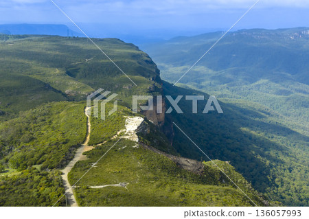 Drone photograph of Lincolns Rock in the Blue Mountains 136057993