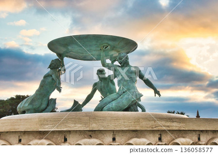 The Triton fountain just outside the City Gate of Valletta, Malta The Triton fountain just outside the City Gate of Valletta, Malta 136058577