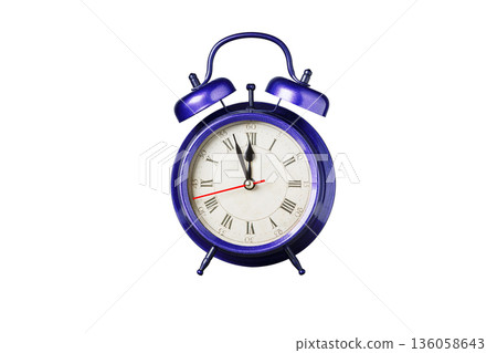 retro clock, pointer clock, violet, purple color alarm clock on isolated white background retro clock, pointer clock, violet, purple color alarm clock on isolated white background 136058643