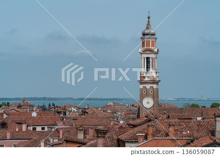 Santi Apostoli church bell tower above Venice rooftops, Cannaregio Italy 136059087
