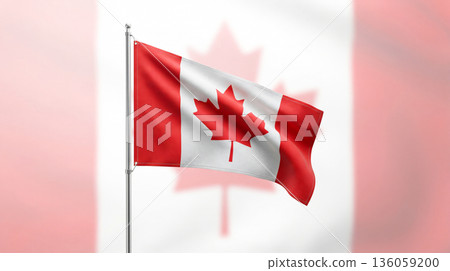 Flag of Canada with a same larger, blurred flag in the background, waving in the wind 136059200