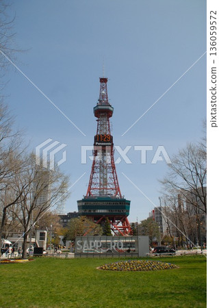 Sapporo TV Tower towering over the spring cityscape 136059572