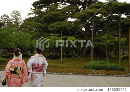 Women in kimonos in a beautiful garden 136059621