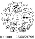 Hand draw doodle valentines day illustration. Love decorative elements with hearts 136059706