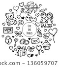 Hand draw doodle valentines day illustration. Love decorative elements with hearts 136059707