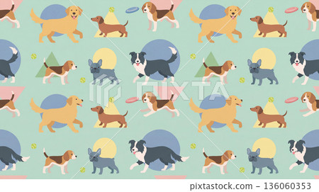 Seamless pattern with cute dogs and toys 136060353