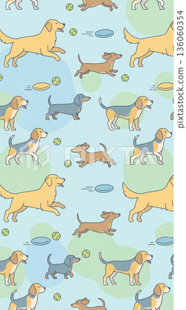 Seamless pattern active dogs playing 136060354