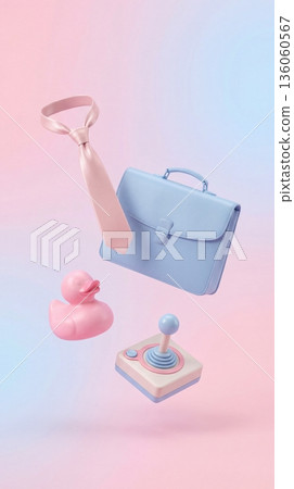 Pastel work and play concept 3d 136060567