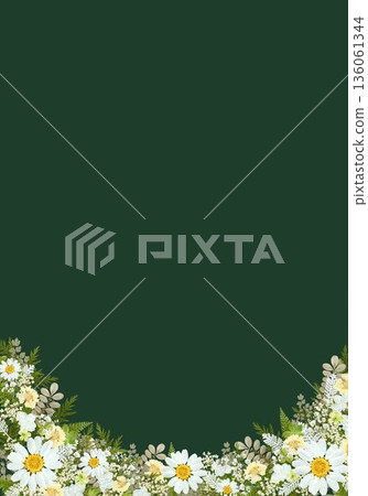 A4 vertical dark green background flower frame | Bottom decoration and plenty of white space 136061344