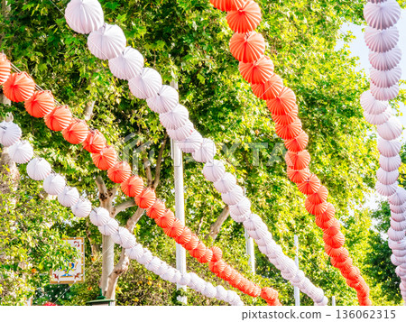 Paper lanterns, farolillos, at the April Fair in Seville, Spain. Paper lanterns, farolillos, at the April Fair in Seville, Spain. 136062315