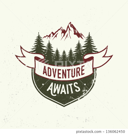 Adventure awaits. Outdoor Summer Camp Logo Patches. Vector. The images are created without the use of any artificial intelligence software at any stage. Adventure awaits. Outdoor Summer Camp Logo Patches. Vector. The images are created without the use of any artificial intelligence software at any stage. 136062450