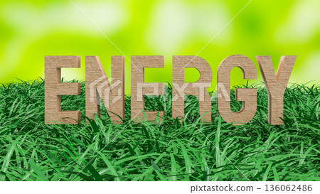 Natural Green Energy Concept With Eco Friendly Wooden Text 3d render. 136062486
