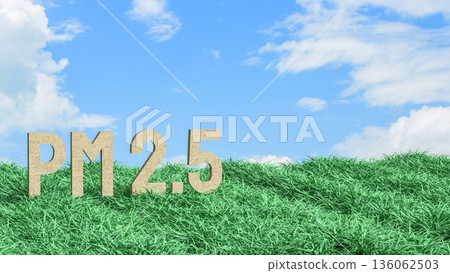PM25 Air Pollution Level Concept in Green Grass Field 3d render. 136062503