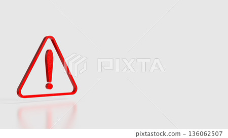 Red Warning Triangle Icon Representing Alert and Caution Concept 3d render. 136062507
