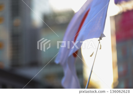 [Japanese flag] The flag fluttering against the winter sky 136062628