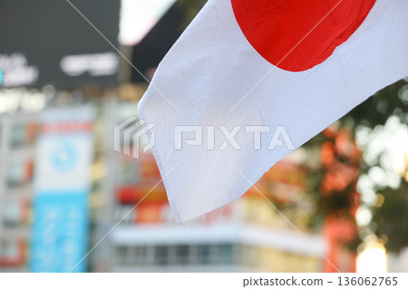 [Japanese flag] The flag fluttering against the winter sky 136062765