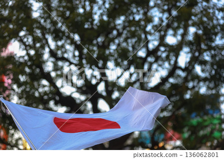 [Japanese flag] The flag fluttering against the winter sky 136062801