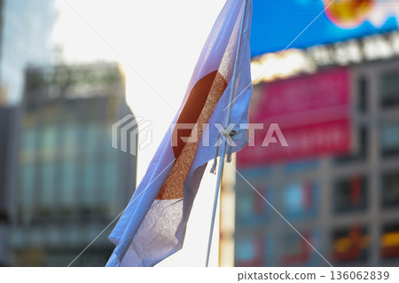 [Japanese flag] The flag fluttering against the winter sky 136062839