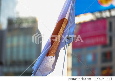 [Japanese flag] The flag fluttering against the winter sky 136062841
