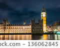 London: The River Thames and the illuminated Palace of Westminster at night 136062845