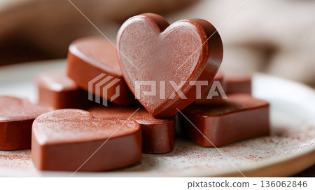 Heart-shaped chocolates on a plate 136062846
