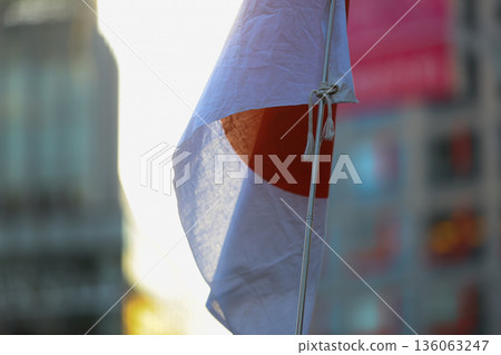[Japanese flag] The flag fluttering against the winter sky 136063247