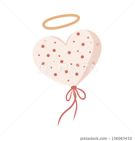 Heart-shaped balloon with halo and ribbon. Love, innocence, celebration, or Valentine's Day 136063410