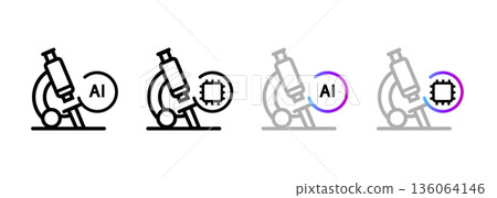 artificial intelligence microscope and laboratory research icon AI scientific equipment biotech engineering medical diagnostic digital science 136064146