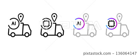 artificial intelligence autonomous driving and smart logistics icon delivery truck and location pin vector illustration for self driving vehicle 136064147
