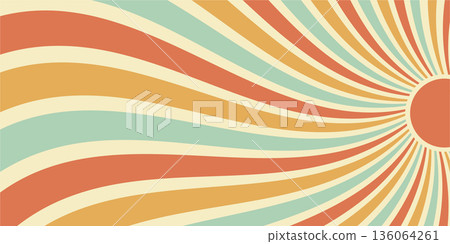 Groovy retro sun burst wavy background with orange and yellow wave in y2k sunshine style. Abstract sun and burst motif, horizontal orientation, vibrant graphic for playful visual context. Groovy retro sun burst wavy background with orange and yellow wave in y2k sunshine style. Abstract sun and burst motif, horizontal orientation, vibrant graphic for playful visual context. 136064261