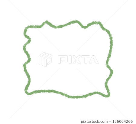 Organic wavy frame in green chalk forms a bold border with rectangle outline. Hand drawn contour stands as a quote background, adding graphic and natural touch for creative template or text box. 136064266