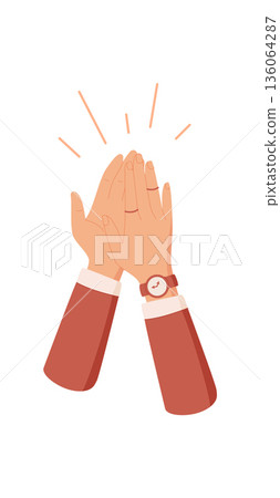 Clapping hands in flat style express a cheerful gesture. Hands raised in applause symbolize happiness, unity, and celebration. Perfect for themes of joy and community. 136064287