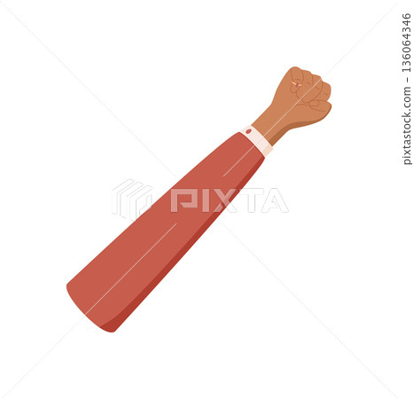 Flat style hand gesture with raised palm showing number five. Cartoon palm pose with closed fist, expressing count of five. Arm sleeve and isolated design in a simple style. Flat style hand gesture with raised palm showing number five. Cartoon palm pose with closed fist, expressing count of five. Arm sleeve and isolated design in a simple style. 136064346