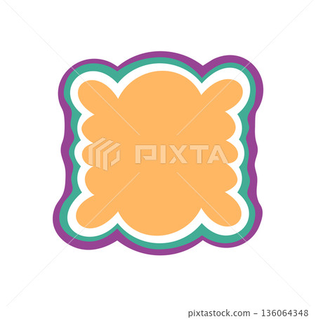 Groovy retro scallop frame with wavy border in funky colorful style. Graphic y2k shape appears as playful background and decorative border for modern visual backgrounds and fun frame art. 136064348