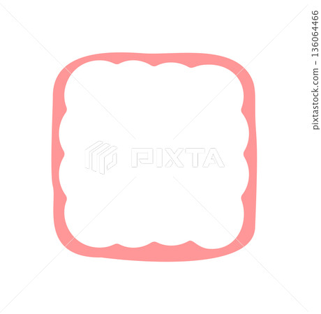 Groovy scallop wavy rectangle outline frame in retro pink style. Graphic border with y2k element, curvy line and modern background. Wavy outline brings a cool retro shape for stylish design. 136064466