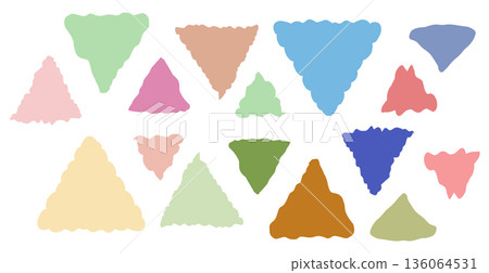 Set of wavy organic triangle shapes. Soft pastel peaks and scalloped cones for playful badges, collage accents and  136064531