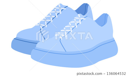 Sneakers shoe flat pair. Comfortable casual footwear for daily wear, light sport, modern street look, man woman unisex. Sneakers shoe flat pair. Comfortable casual footwear for daily wear, light sport, modern street look, man woman unisex. 136064532