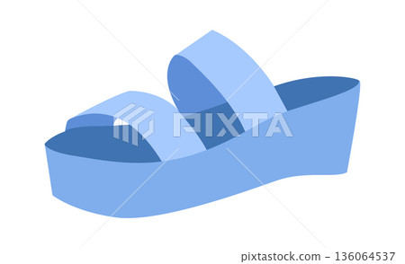 Blue flatform sandal shoe women flat. Double strap platform sandal for summer outfit trendy wardrobe. Technical fashion Blue flatform sandal shoe women flat. Double strap platform sandal for summer outfit trendy wardrobe. Technical fashion 136064537