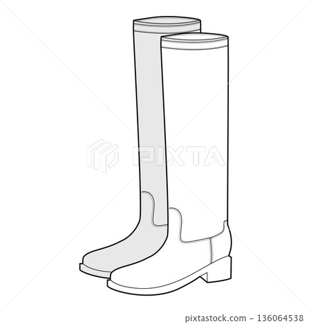 Block heel knee-high boot women sketch pair. Tall shaft with chunky heel for city stroll, casual chic. Technical fashion Block heel knee-high boot women sketch pair. Tall shaft with chunky heel for city stroll, casual chic. Technical fashion 136064538