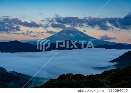 （神奈川縣）富士山與籠罩蘆之湖的雲海 136064635