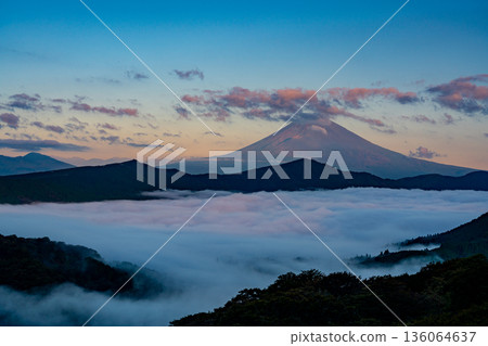 (神奈川縣)富士山與籠罩蘆之湖的雲海 (神奈川縣)富士山與籠罩蘆之湖的雲海 136064637
