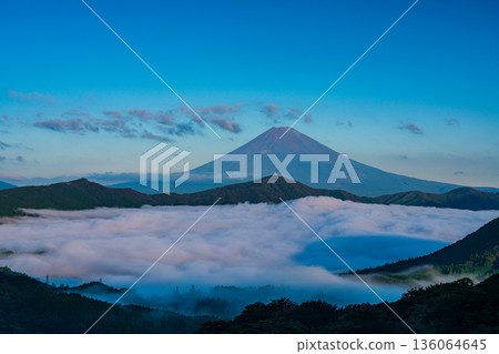 (神奈川縣)富士山與籠罩蘆之湖的雲海 (神奈川縣)富士山與籠罩蘆之湖的雲海 136064645
