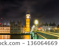 London: The River Thames and Elizabeth Tower (Big Ben) at night 136064669