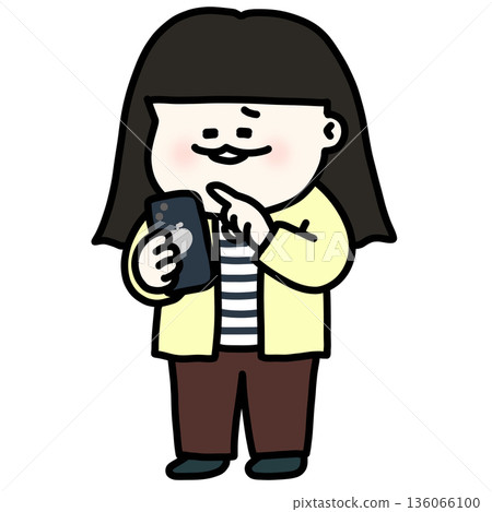 Girl liking her favorite video in yellow cardigan with transparent background Girl liking her favorite video in yellow cardigan with transparent background 136066100