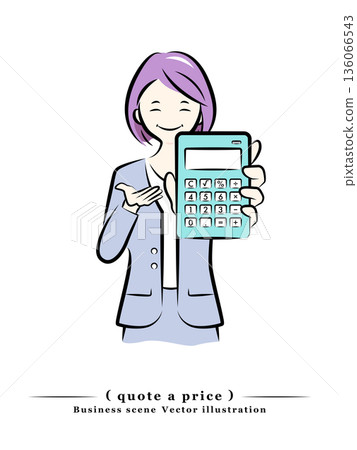 A businesswoman showing a calculator and presenting the amount A businesswoman showing a calculator and presenting the amount 136066543