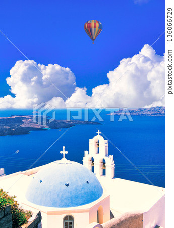 The white cityscape of Santory Island perched on a cliff 136066729