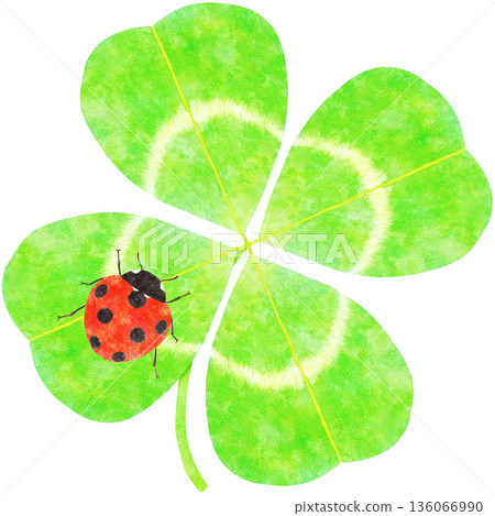 Four-leaf clover and ladybug - Stylish watercolor illustration 136066990