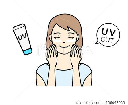 A smiling senior woman applying sunscreen to her face for UV protection A smiling senior woman applying sunscreen to her face for UV protection 136067033